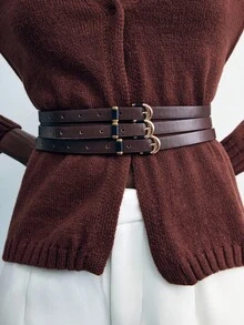 Maija Chic Maroon Autumn Office Sweater Women's Casual V-Neck Belted Cardigan,Solid Color Long Sleeve Knit Top,Daily Wear Minimalist Christmas Jerseys - Brown - View 6