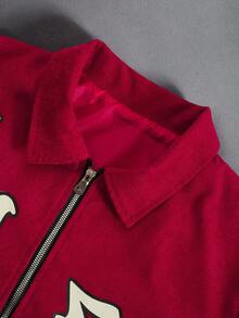 PAVTROS Plus Size Men's Letter Print Long Sleeve Zip-Up Casual Jacket Red Jacket Zip Up Jacket Graphic Red Varsity Jacket Jacket Y2k Red Zip Up - Red - View 6