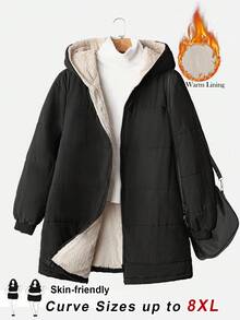 SHEIN CURVE+ 女士加大码带帽加厚长款外套，配腰带，秋冬款