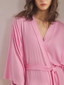 Ocili Comfortable Ribbed Soft & Smooth Robe Sleepwear For Women, Cozy Outfit, Fall & Winter - Pink - View 3