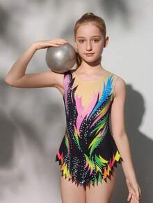 SHEIN Tween Girl Graphic Print Round Neck Asymmetric Hem Romper - Blue - View 4