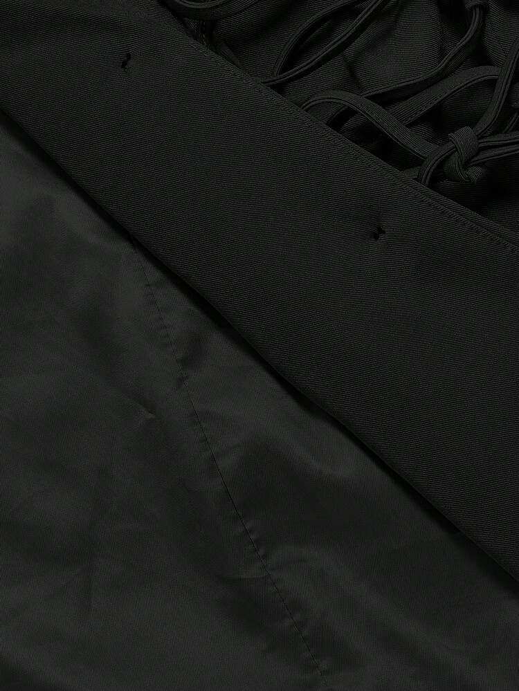 SHEIN MOD Conjunto de Jaqueta e Calça com Decoração de Cadarço Vintage - Preto - Visão 9