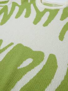 Claim Dot 男士休闲宽松字母提花圆领长袖毛衣，秋冬款 - 綠色 - 查看 3