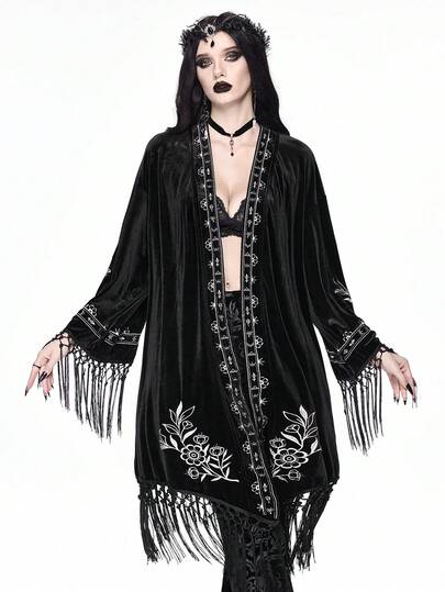 Goth كارديجان مخمل مطرز بالثعبان والنبات بطراز جوثيك