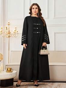 Al Najma Plus Size Solid Color Long Sleeve Loose Casual Abaya, Suitable For Spring And Autumn