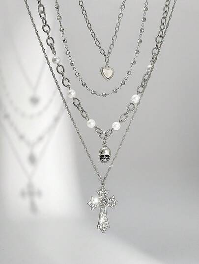 Goth 4pcs/Set Fashionable Punk Style Cross Pendant Necklace Set