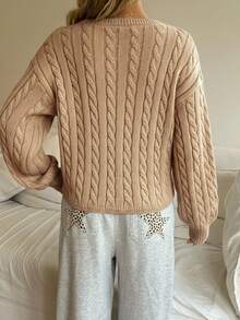 SHEIN 少女休闲灯笼袖纯色长袖毛衣，灰色毛衣，秋季毛衣，感恩节冬季舒适保暖，适合日常穿着、庆祝活动、秋冬季节，轻松舒适，秋冬季叠穿，时尚百搭，适合秋冬季日常穿着、街头风格、居家穿着 - 卡其色 - 查看 2