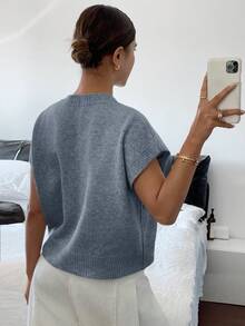 Siren Gaze Women's Floral Print Stand Collar Flutter Short Sleeve Knit Top,Knitted Sweater Summer - Baby Blue - View 2