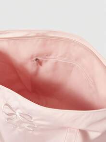 ROMWE Kawaii Túi đeo vai cỡ lớn họa tiết hoa 84225 - Thêu nơ, Túi tote vải Oxford thời trang, Túi tote thời trang có khóa kéo, Ví nơ thời trang cho nữ, Túi tote cho nữ, Vật dụng cần thiết cho sinh viên - Màu Hồng baby - Xem 4