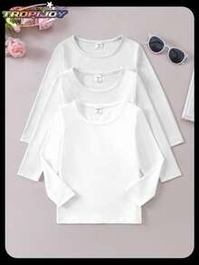 SHEIN Kleine Mädchen Klassisch Lässig Weite Passform Einfarbig Rundhals Langarm T-Shirt, Bequem & Modisch, Geeignet für Reisen, Leuchtend, Frühling/Herbst