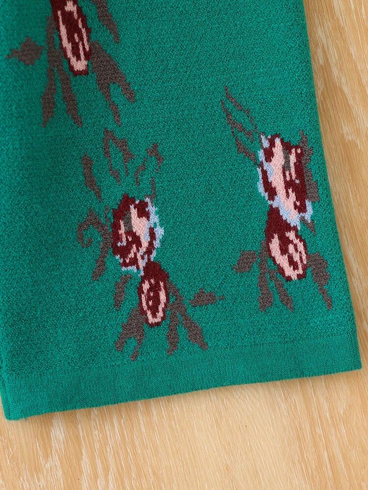 女婴复古碎花针织开衫毛衣和松紧腰裤套装，舒适时尚，适合秋冬季节。秋冬季两件套女童编织绿色套装，女婴冬季服装，女婴套装，两件套，女婴秋冬季两件套，女童编织绿色套装，儿童冬季服装，女婴套装，两件套，女婴秋冬季两件套 - 軍綠色 - 查看 4