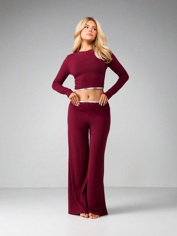 Missguided x Playboy Wide Leg Lounge Pants With Branded Elastic Band For Comfort And Style