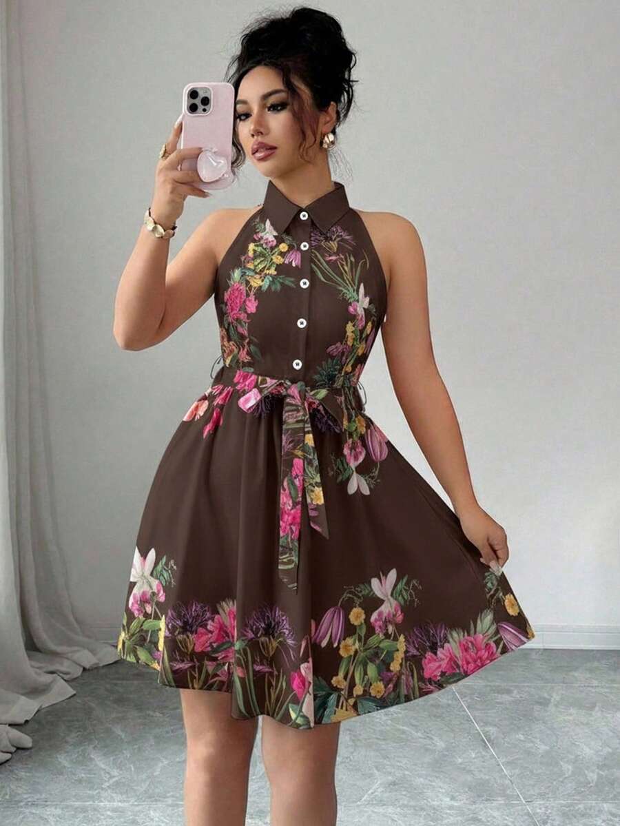 Elenzga 女士时尚优雅印花露肩短裙 - 彩色 - 查看 1