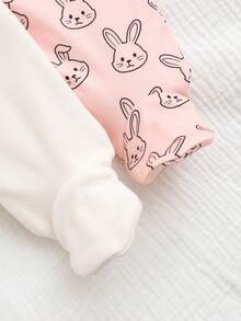 Cozy Pixies 新生女宝宝卡通兔子图案针织柔软圆领长袖连体衣及脚套两件套 - 粉色 - 查看 5
