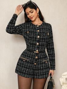 Zelara Plus Size Women Elegant Knit Fabric Metal Button Jumpsuit With Round Neck And Long Sleeves Chic Women's Jumpsuit Elegant Dress Women  Thanksgiving Outfit For Women Winter Clothes For Women Chic Women's Jumpsuit  Stylish Clothing Collection - Multicolor - View 8