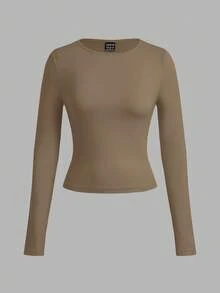 SHEIN EZwear 3件套女士休闲宽领修身长袖T恤套装 - 彩色 - 查看 4