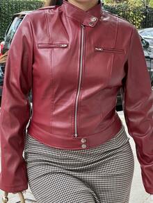 NegzBox Women's Fashion Long Sleeve Zipper Versatile Short Jacket In Fall/Winter - Red - View 3