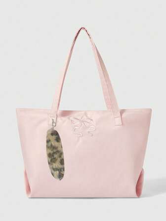 Kawaii Bolso de hombro de gran capacidad con bordado de lazo con estampado floral 84225, bolso de tela Oxford de moda, bolso de tela de moda con cremallera, monedero de lazo de moda para mujer, bolsos de tela para mujer, artículos esenciales para la universidad