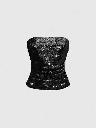 ROMWE Avant Modisches Damen Bandeau-Top mit Perlen für Partys