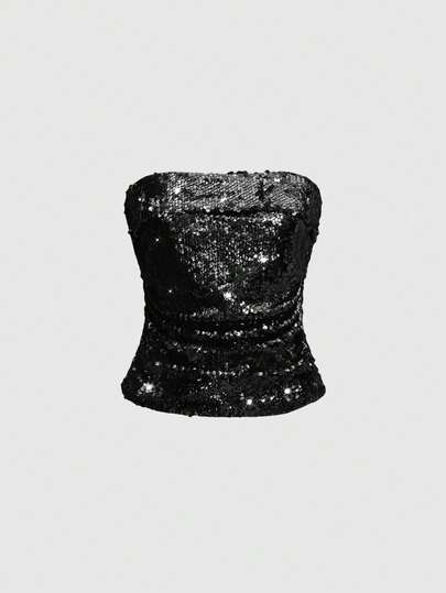 ROMWE Avant Women's Fashionable Beaded Bandeau Top For Party