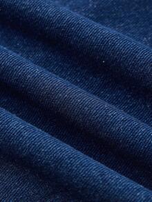 SHEIN MOD 女士金属装饰褶皱不对称下摆时尚牛仔迷你裙 - 深色水洗藍 - 查看 5