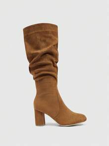 Daringsoles 女式尖头侧拉链时尚高跟过膝靴 - 棕色 - 查看 6
