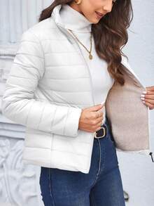 Aveloria Modichic Abrigo de invierno, chaqueta de invierno, chaqueta casual con aislamiento sintético de relleno acolchado simple y liso - Blanco - Ver 6