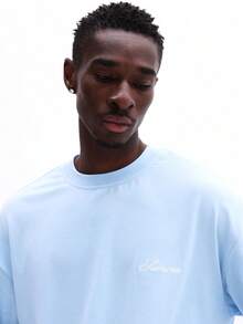 SUMWON Slim Fit Long Sleeve Crew Neck T-Shirt With Script Logo Casual Everyday Comfort Tee - Baby Blue - View 3