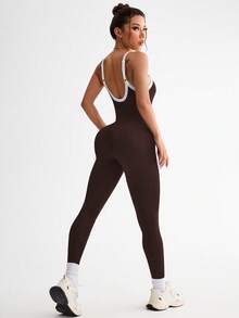 Eassivo Eassivo 无缝高腰可调节瑜伽连体裤 - 咖啡棕 - 查看 6