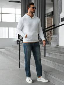 Manfinity CasualCool Men's Solid Color Minimalist Casual Long Sleeve Hoodie Men Sweater Hoodie Men Hoodies Pullovers Mens Hoodies Casual White Graphic Hoodie - White - View 5