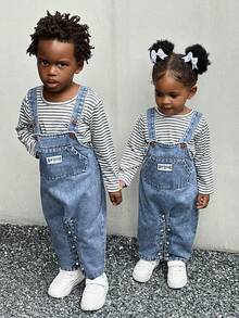 SHEIN Bộ đồ liền thân denim rộng rãi, đa năng cho bé trai - Nhiều màu - Xem 4