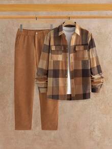 Manfinity NXTstreet 男士休闲格子印花纽扣衬衫套装 - 彩色 - 查看 5