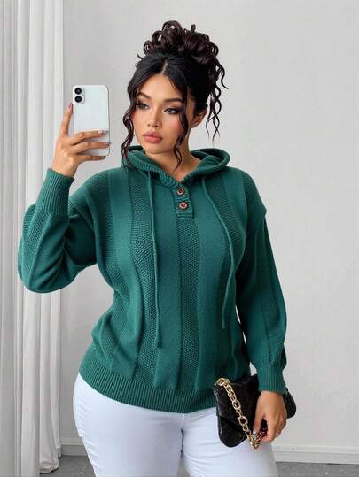 EMERY ROSE Suéter de punto para mujer de talla grande, con capucha gruesa, holgado y casual con cordón, para invierno