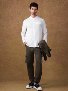 Core Aspect 男士休闲商务畅销修身亚麻梭织蓝白长袖基础款衬衫，适合休闲、商务、通勤等场合，可单穿或作为内搭，送给男友/丈夫的礼物，周年纪念礼物。男士休闲衬衫，男士纹理衬衫，男士长袖衬衫，条纹男士休闲衬衫，浅蓝色男士衬衫 - 白色 - 查看 4