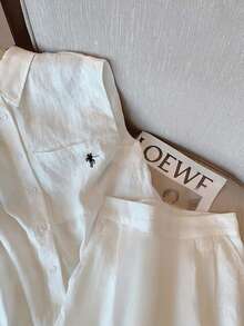 Airaco Women's Knight Print Single-Breasted Pocket Sleeveless Shirt And Shorts Casual 2 Pieces Set