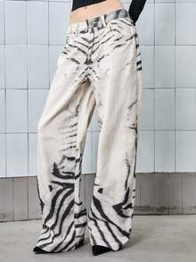 ROMWE J-Fashion Vintage Fashionable Loose Straight Leg Gradient Zebra Print Jeans, Unisex - Multicolor - View 6