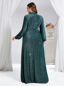 Coutiva Plus Size Formal Evening Dress (Heavily Embellished) - Dark Green - View 2