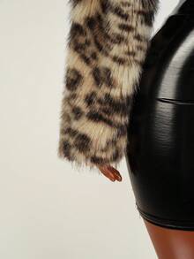 Mistrie 女士时尚豹纹仿皮草外套，复古别致性感美式风格，高端百搭 - 卡其色 - 查看 6
