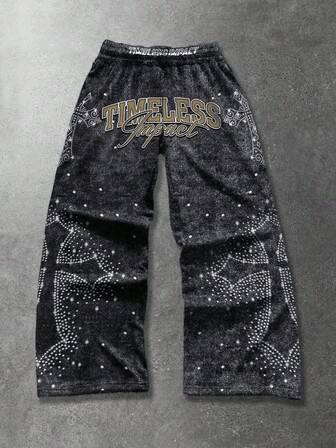 Men's Letter Print Elastic Waist Loose Fit Casual Sweatpants