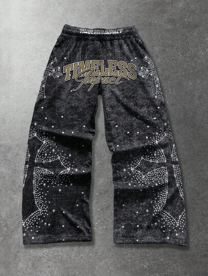 Street Life Men's Letter Print Elastic Waist Loose Fit Casual Sweatpants