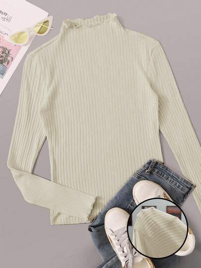 SHEIN EZwear 女士加大码休闲纯色立领长袖T恤