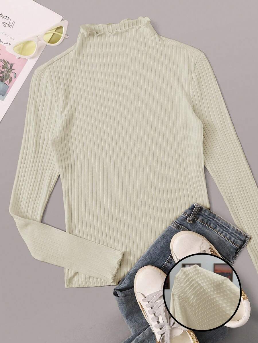 SHEIN EZwear 女士加大码休闲纯色立领长袖T恤