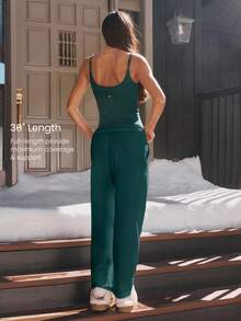 GLOWMODE 30'' Everyday Fleece Wide Leg Adjustable Drawstring Waist Basic Joggers Sweatpants With Side Pockets Daily Casual Fall Winter - Dark Green - View 4