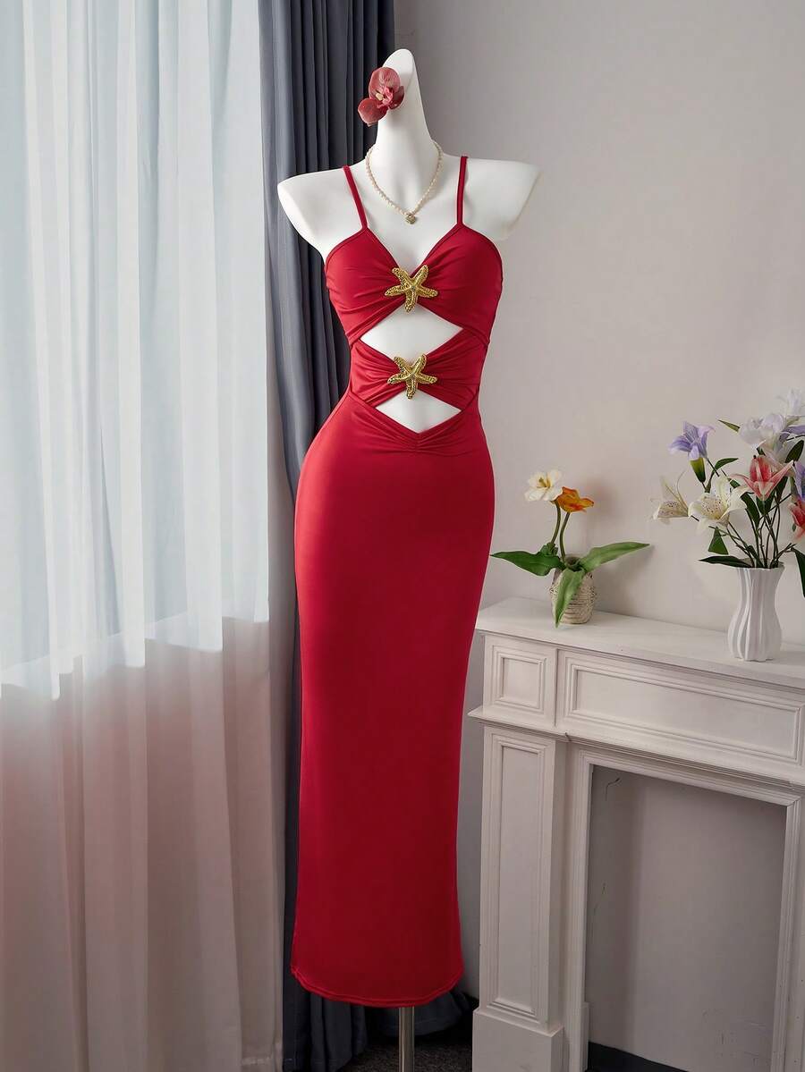 Bellisia Robe de plage à 3 niveaux avec imprimé étoile de mer pour femmes, rouge vin - Rouge - Voir 1
