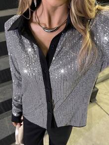 Elyressa Áo cánh đính sequin dự tiệc âm nhạc thời trang nữ - Bạc - Xem 4
