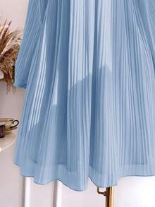 Comfortcana 大码浅蓝色休闲褶皱长袖连衣裙，秋冬款 - 淺藍色 - 查看 4