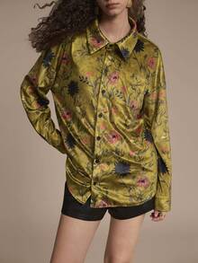SHEIN Unity 优雅花卉印花黄色长袖女式衬衫 - 黃色 - 查看 3