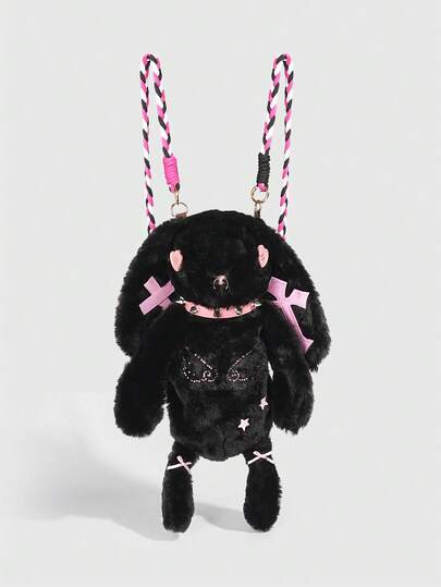 Grunge Punk 1 حقيبة ظهر على شكل أرنب بصليب داكن بطراز بانك، حقيبة كروس بودي لطالب في عيد الهالوين، قلادة بنك مزينة بالزوايا، مناسبة للسفر اليومي وهدايا عيد الميلاد