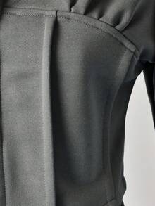 2件套少女灰色连帽卫衣和宽松运动裤休闲运动套装，拉链连帽衫搭配宽松长裤，学院风 - 深灰色 - 查看 4