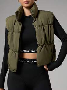 Dewbera Dewbera K2 Short Slim Fit Stand Collar Military Green Padded Vest Fleece Jacket For Women, Winter Jacket For Women, Gift For Women - Army Green - View 4